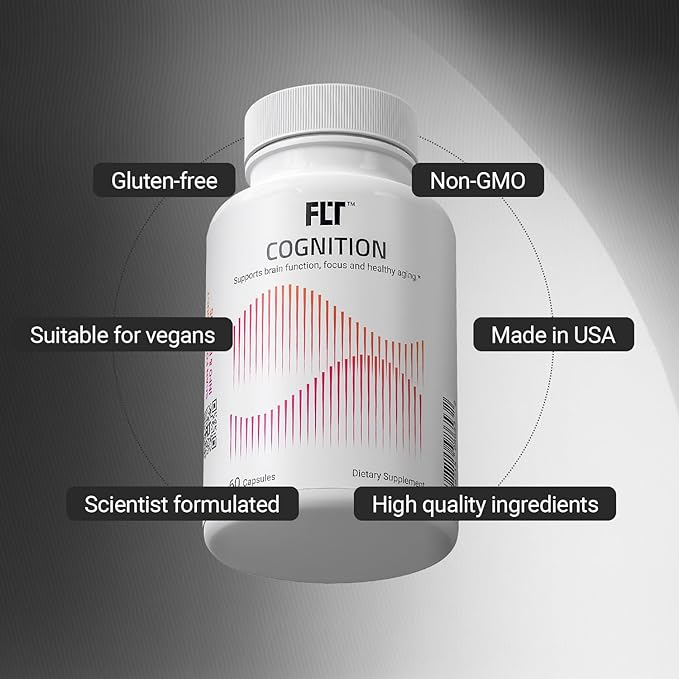 FLT Cognition Supplement – Focus, Improved Memory Recall & Clarity Nootropic with Ergothioneine, L-Theanine, Gingko Biloba, Lutein & Green Coffee Bean Extract – 60 Capsules | Vegan