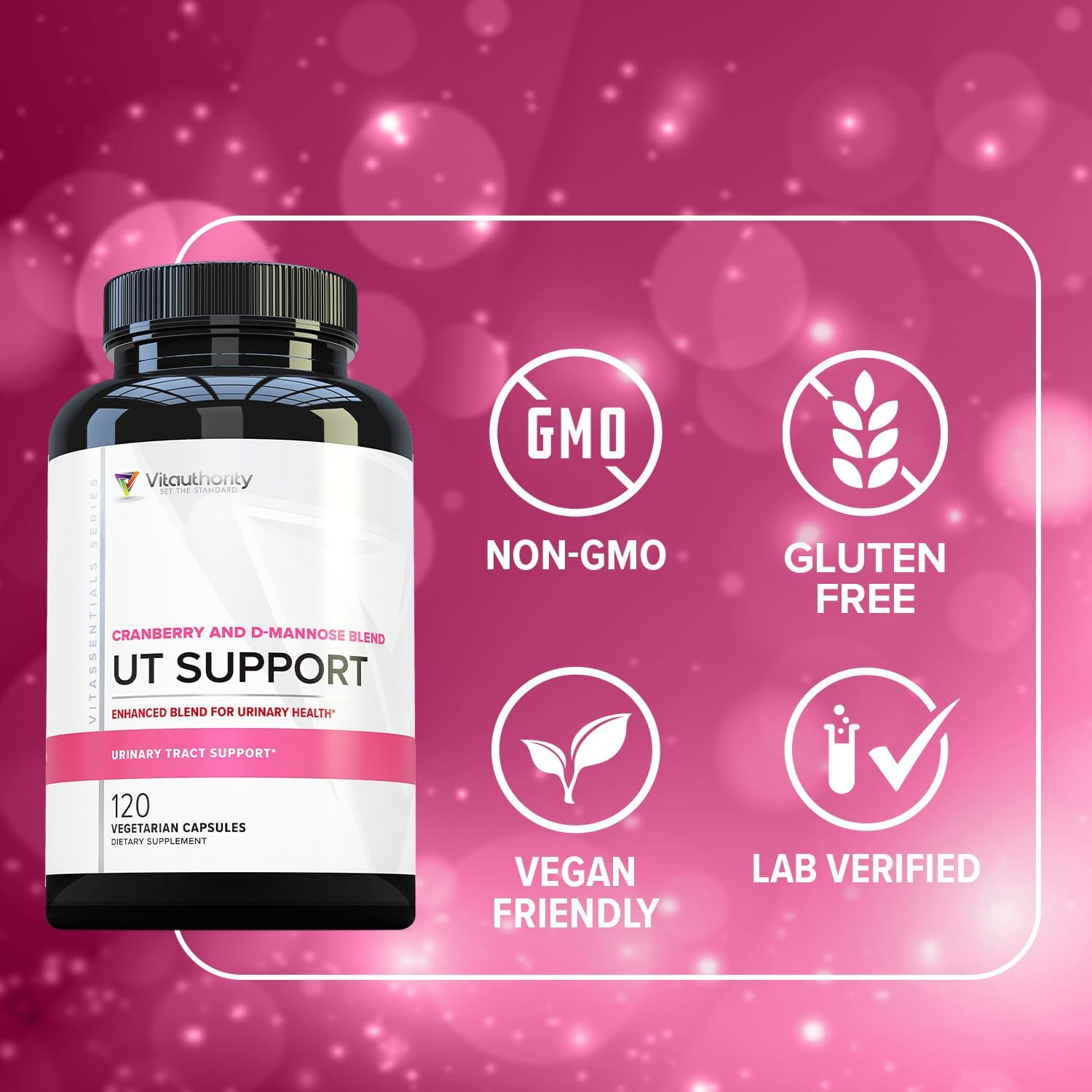 Vitauthority Fast Acting UTI Support Capsules- Cranberry Juice Powder for Utinary Tract Health and Preventitive Support- Enhanced Blend Promotes Urinary Health- 120 Vegetarian Capsules
