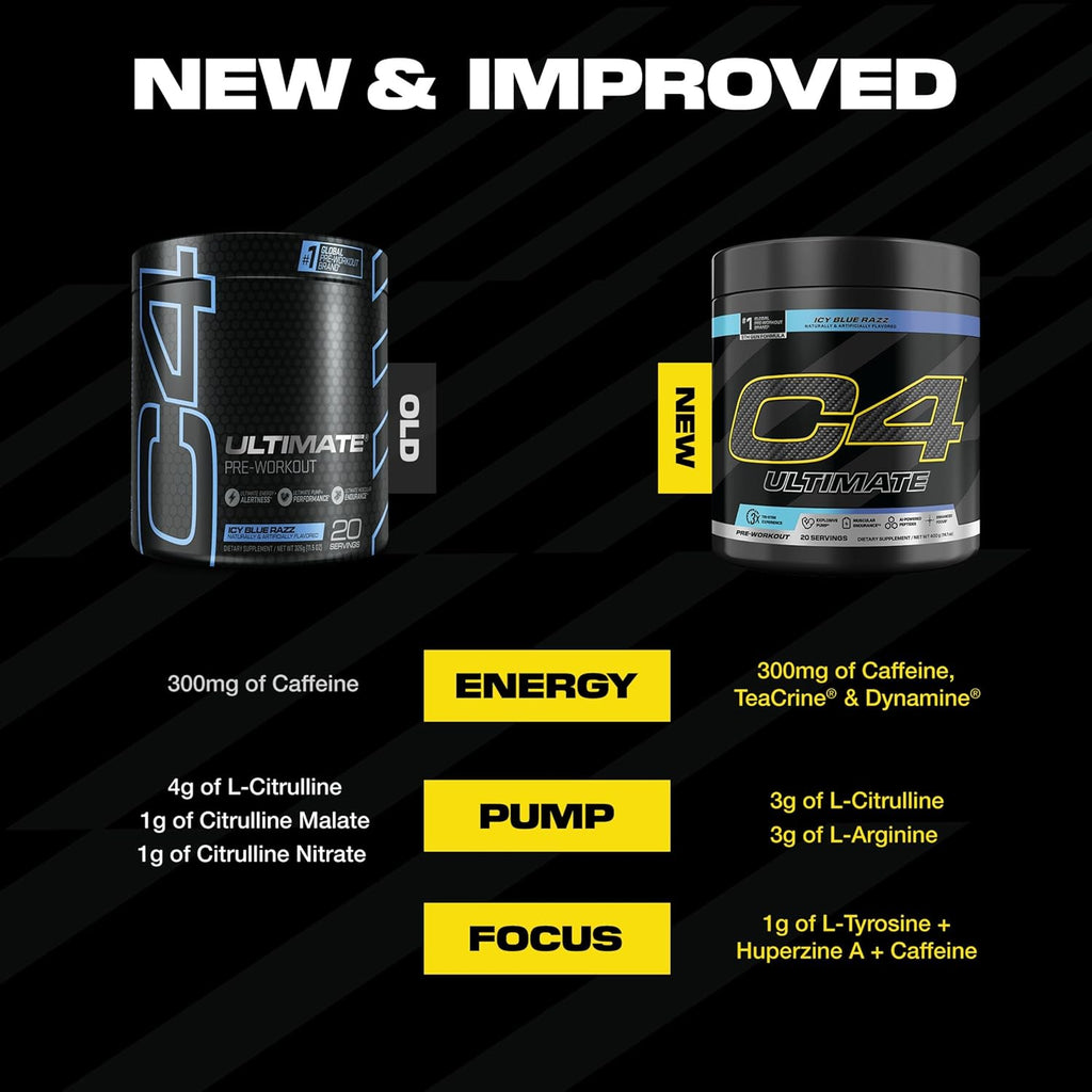 Cellucor C4 Ultimate Pre Workout Powder ICY Blue Razz - Sugar Free Preworkout Energy Supplement for Men & Women - 300mg Caffeine + 3.2g Beta Alanine + 2 Patented Creatines - 20 Servings