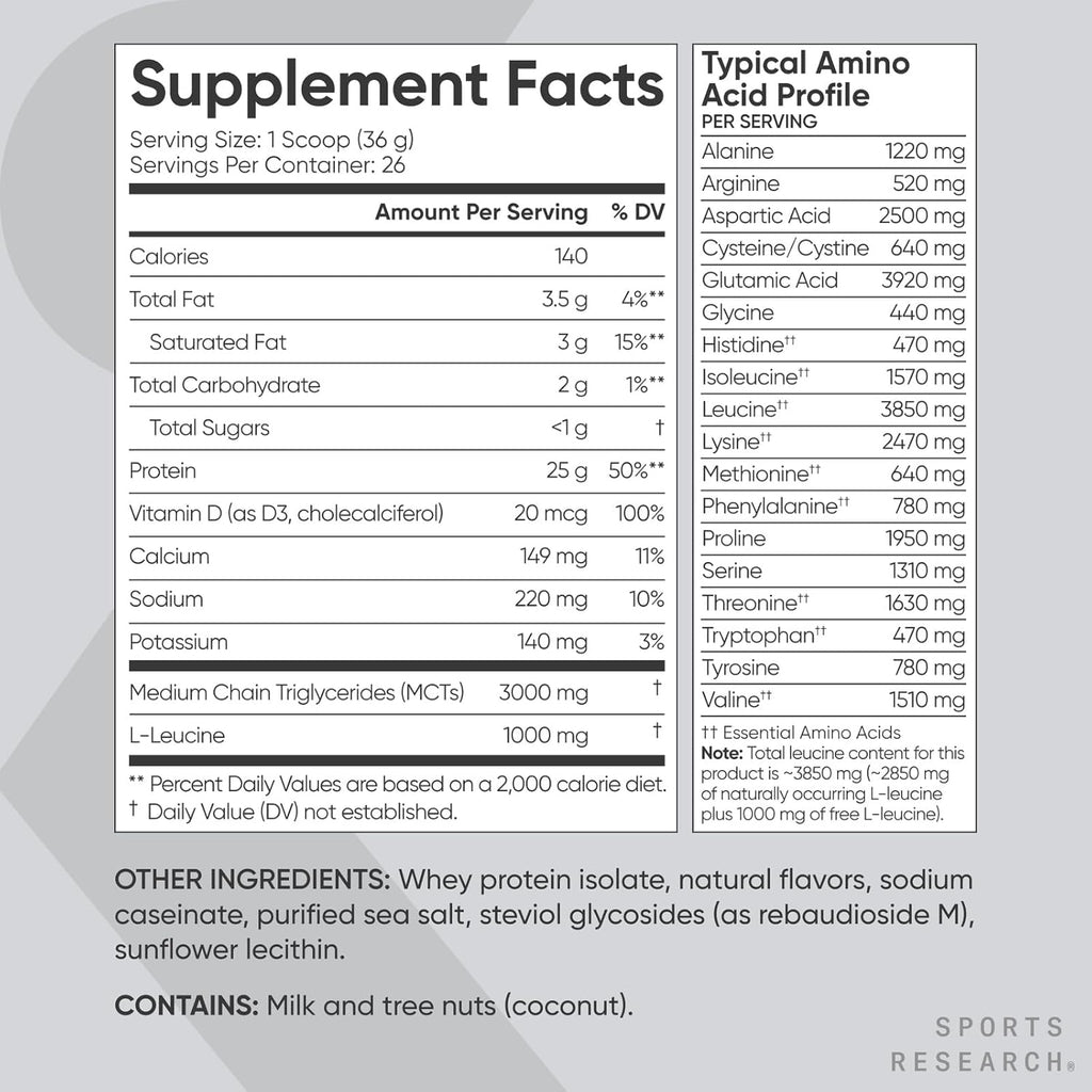 Sports Research Whey Protein Isolate - Sports Nutrition Protein Powder 25g per Serving - 2.1lb Bag Whey Protein - Vanilla Flavor - Bulk Protein Powder, 26 Servings