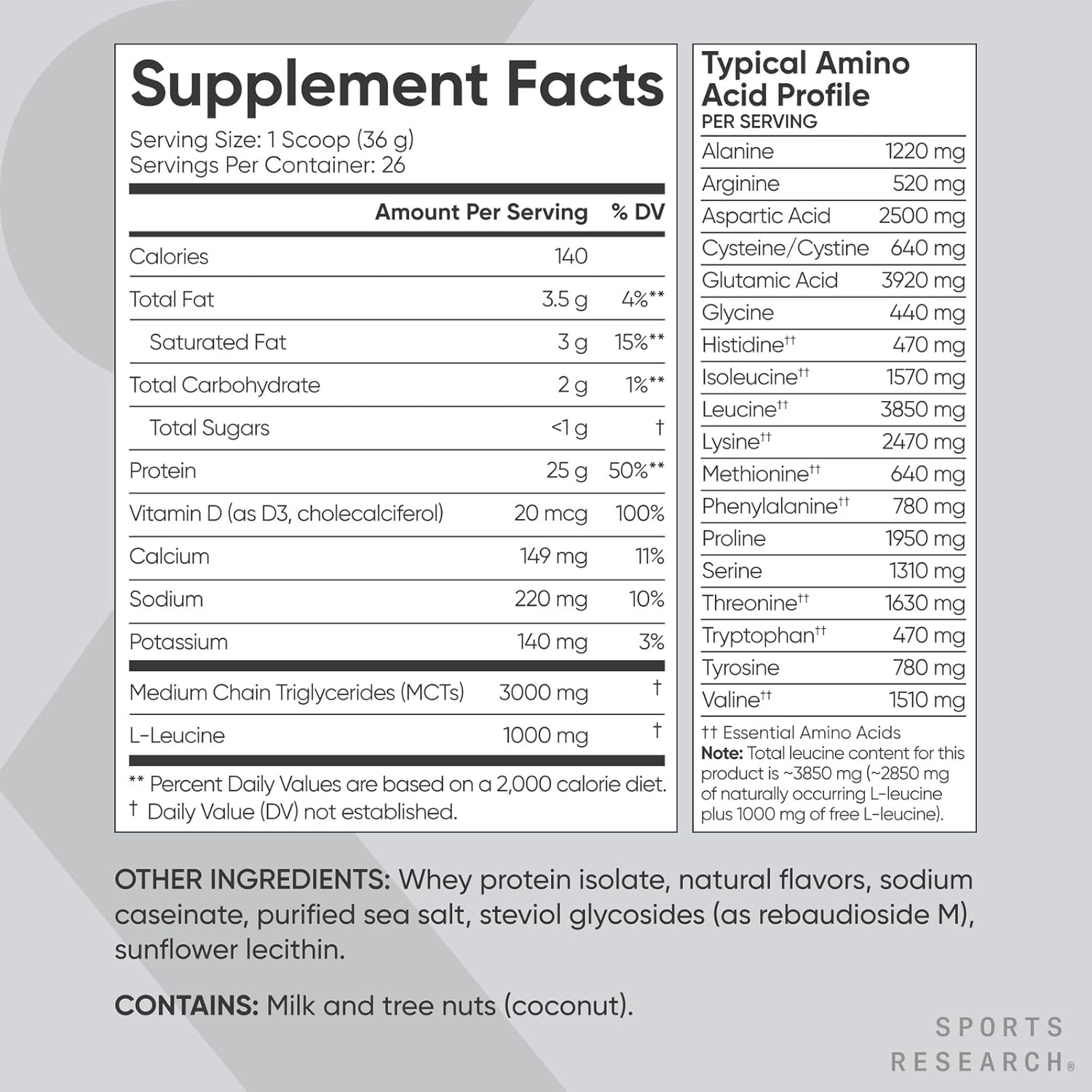 Sports Research Whey Protein Isolate - Sports Nutrition Protein Powder 25g per Serving - 2.1lb Bag Whey Protein - Vanilla Flavor - Bulk Protein Powder, 26 Servings