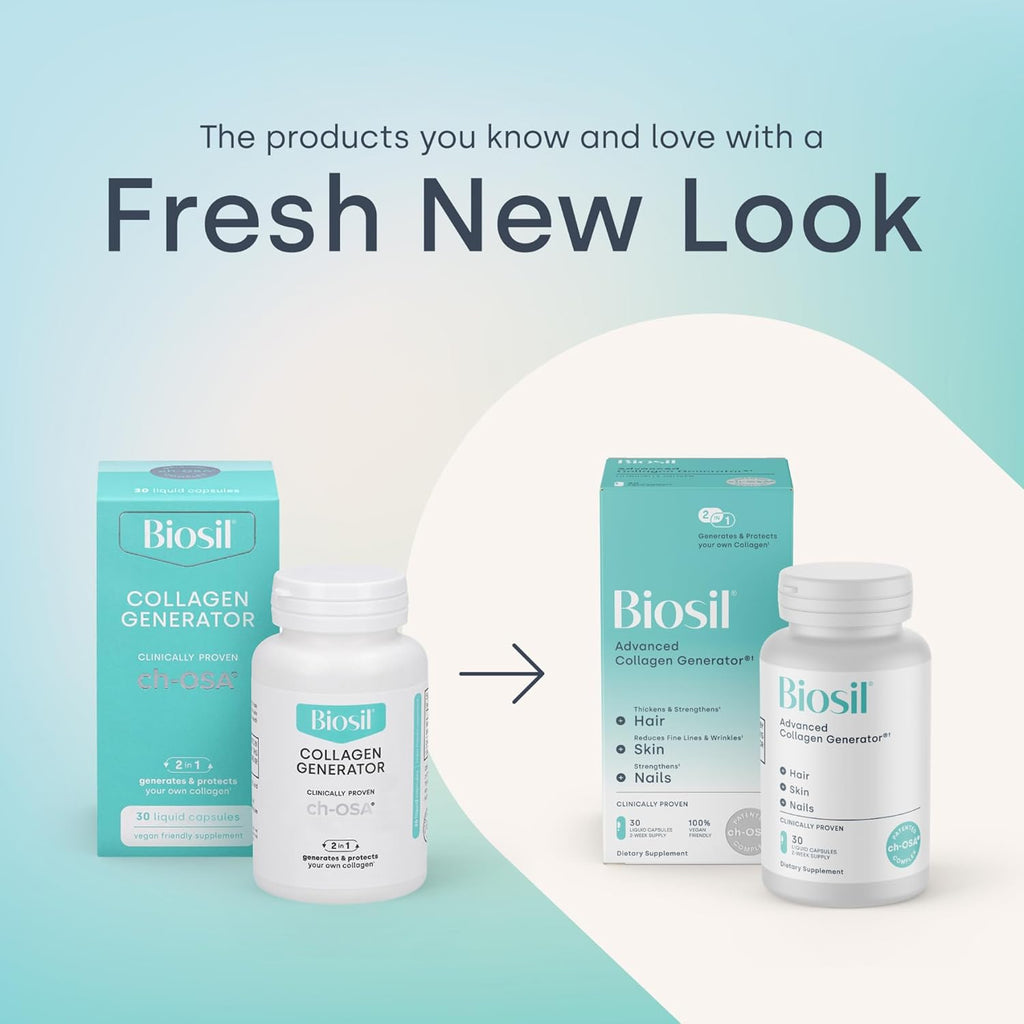 Biosil Collagen Booster Supplement - 180 Liquid Capsules - Patented ch-OSA Activator for Skin, Hair, Nails & Joints - Supports Natural Production - 90-Day Supply