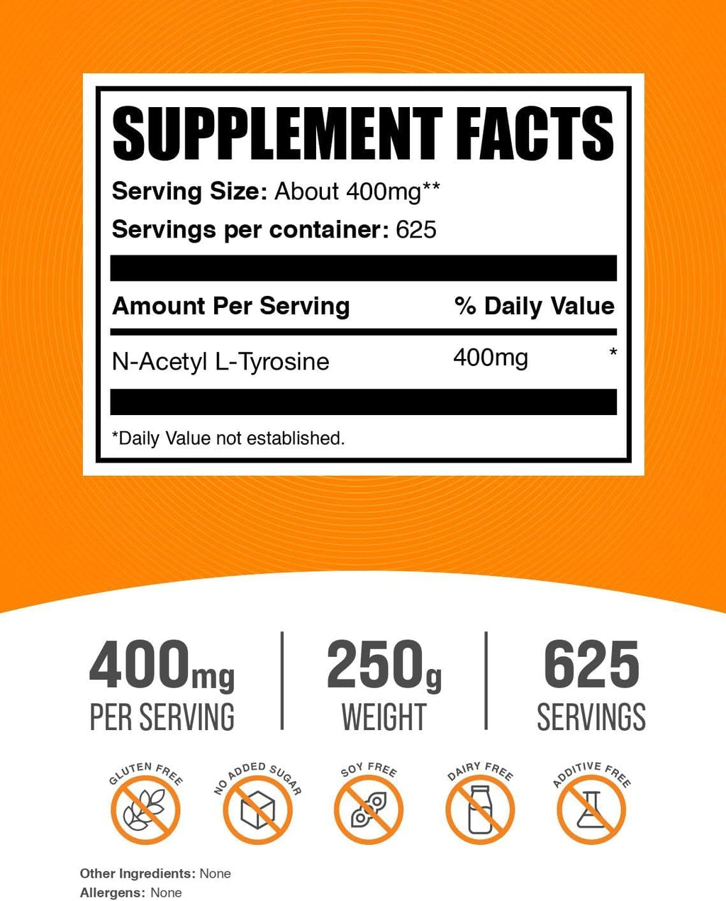 BulkSupplements.com N-Acetyl L-Tyrosine Powder -Tyrosine Supplement, NALT Powder, Amino Acid Supplement - Unflavored & Gluten Free, 400mg per Serving, 250g (8.8 oz) (Pack of 1)