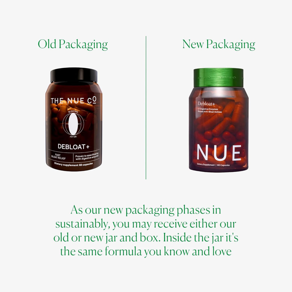 The Nue Co. DEBLOAT+ Supplement, Bloating, Soothes Gas and Abdominal Pain, Immunity Support, Improves Gut Health, Vegan, Gluten Free, 60 Capsules