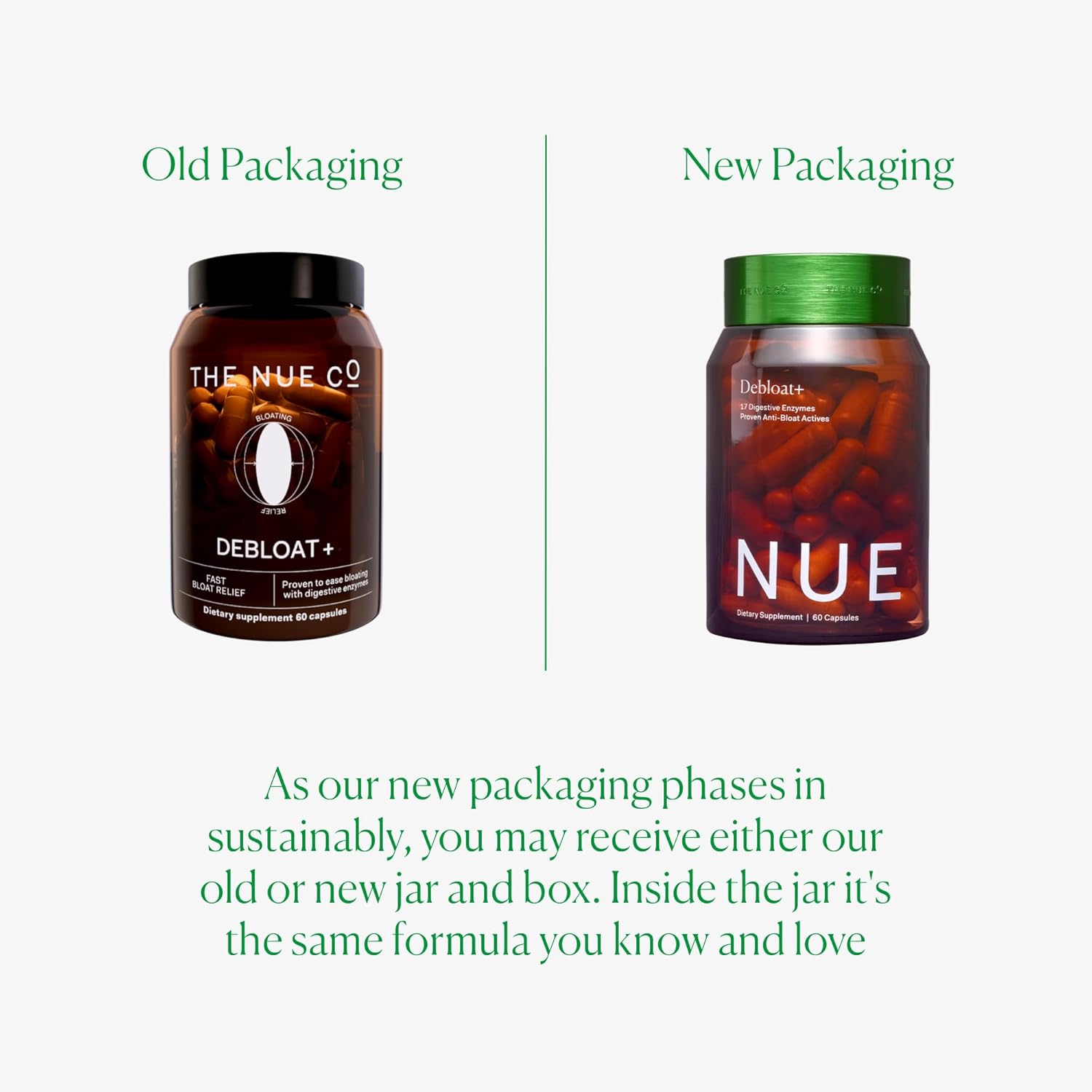 The Nue Co. DEBLOAT+ Supplement, Bloating, Soothes Gas and Abdominal Pain, Immunity Support, Improves Gut Health, Vegan, Gluten Free, 60 Capsules
