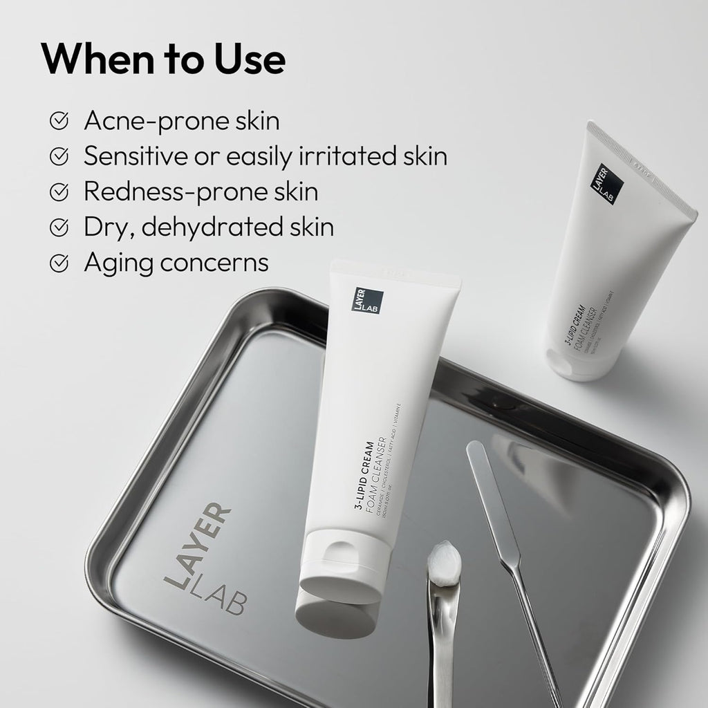 LAYERLAB Korean Face Wash with 5 Ceramides | Hydrating Low pH Cream Foam Cleanser for Sensitive Skin | Helps Support Moisture Barrier, Non-Drying, For All Skin Types 150ml 5.07 fl oz (White)
