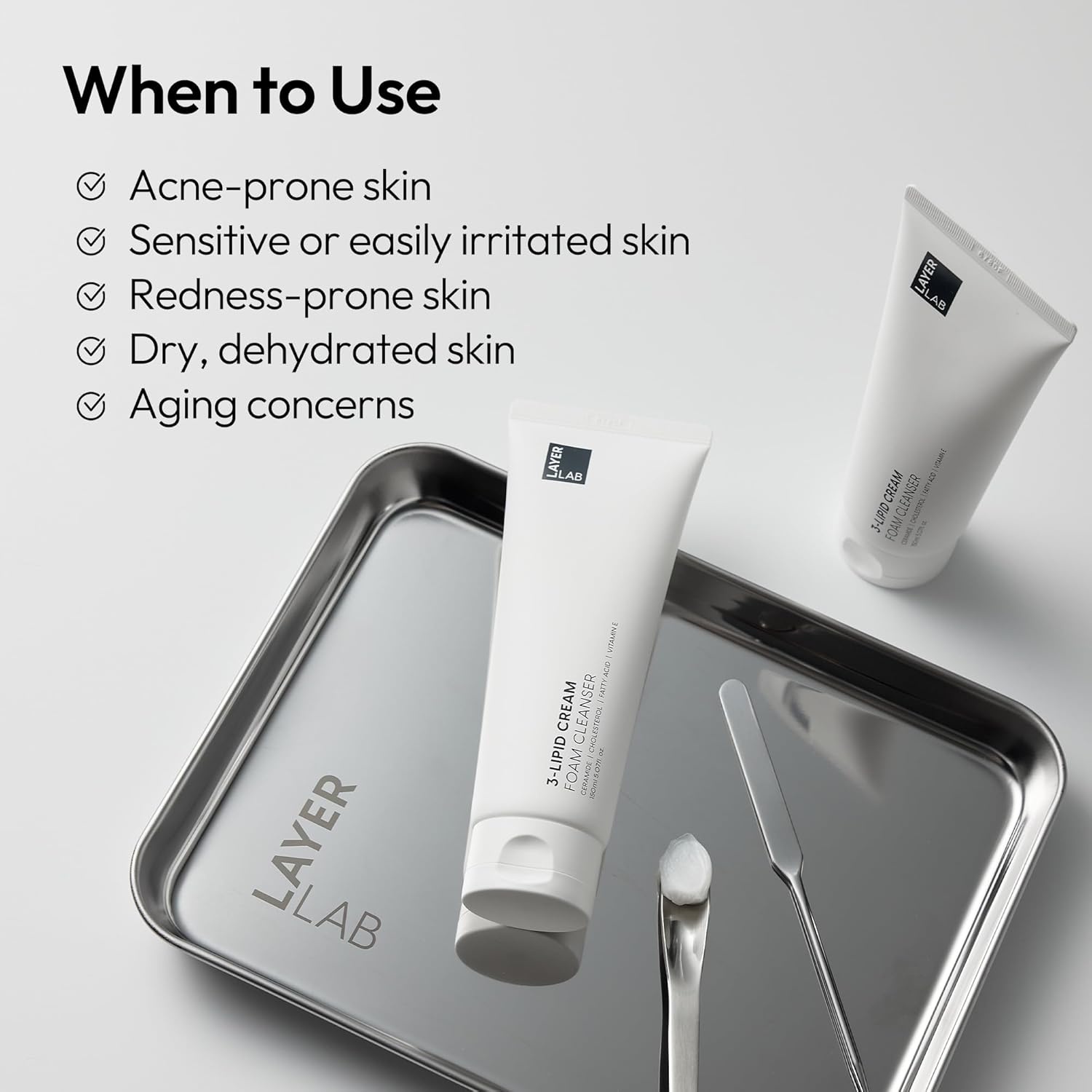 LAYERLAB Korean Face Wash with 5 Ceramides | Hydrating Low pH Cream Foam Cleanser for Sensitive Skin | Helps Support Moisture Barrier, Non-Drying, For All Skin Types 150ml 5.07 fl oz (White)