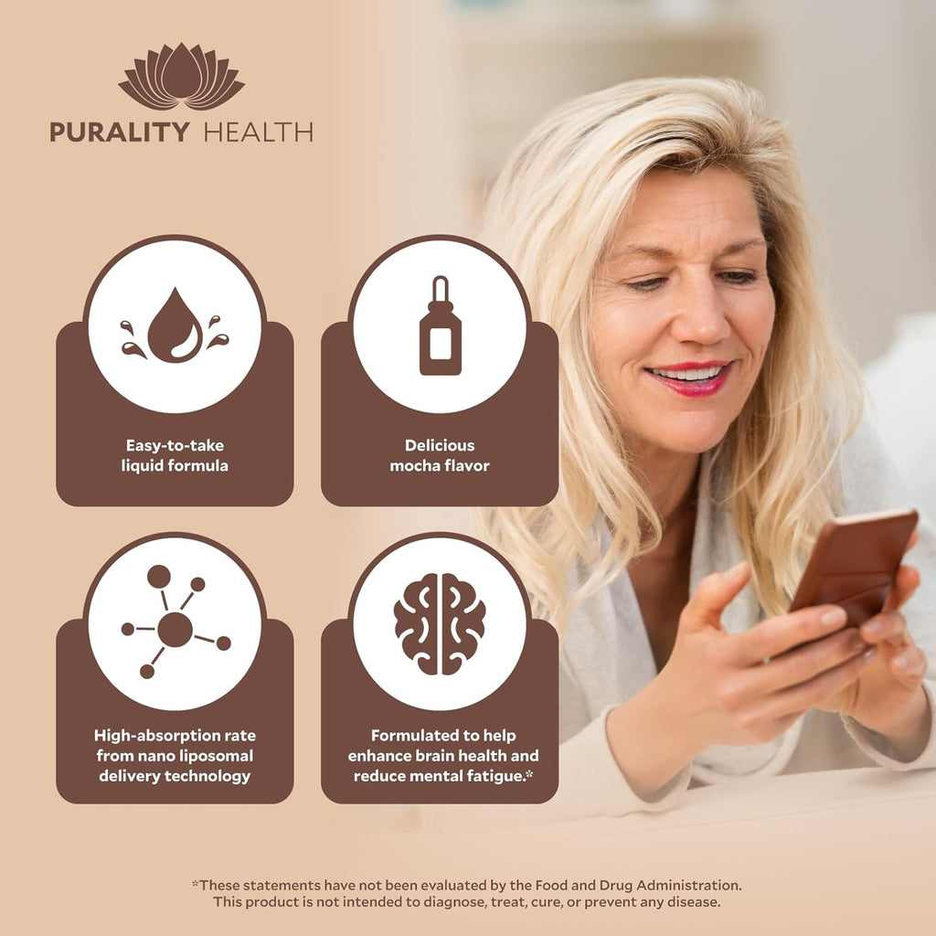 PURALITY HEALTH Lion’s Mane Complex, Nano Liposomal, Maximum Absorption for Brain Health, Memory, Focus & Nerve Support, with Reishi, Cordyceps, Maitake, 30 Day Supply
