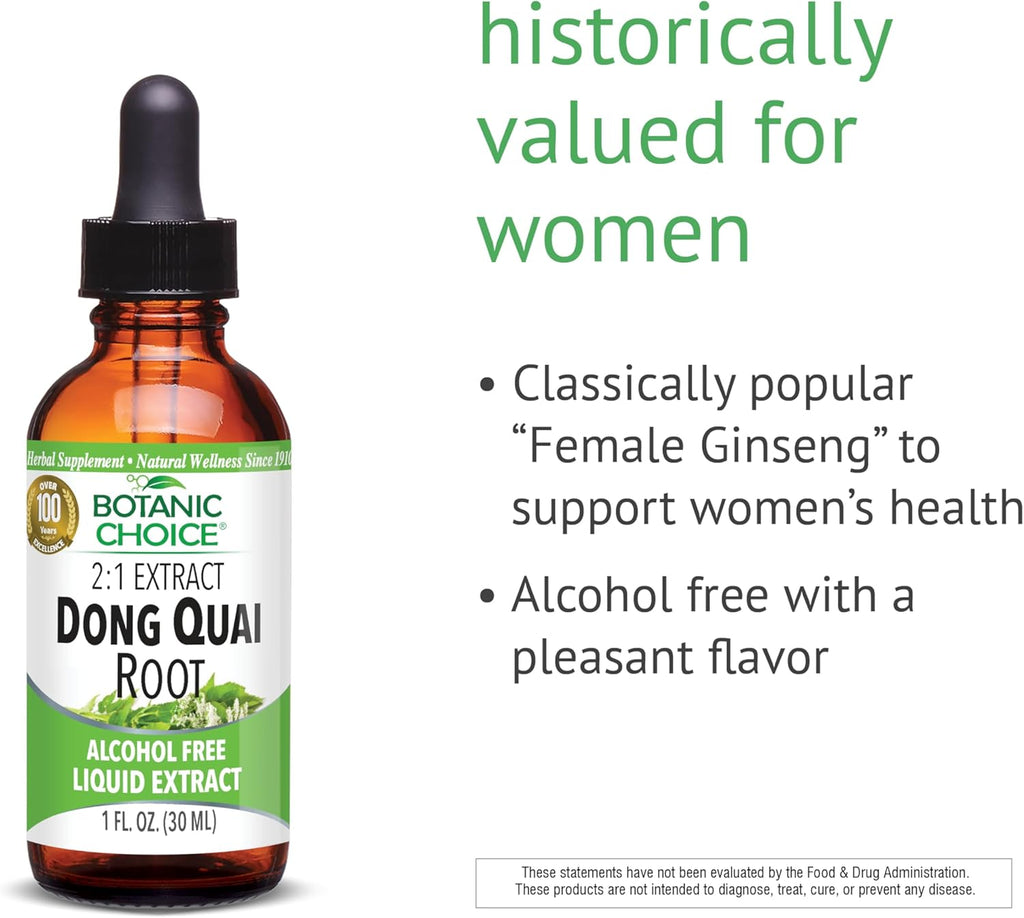 Botanic Choice Dong Quai Liquid Extract – Alcohol Free, Gluten Free, Fast Acting Supplement Drops – Easy to Use Dropper 1 Fluid Ounce