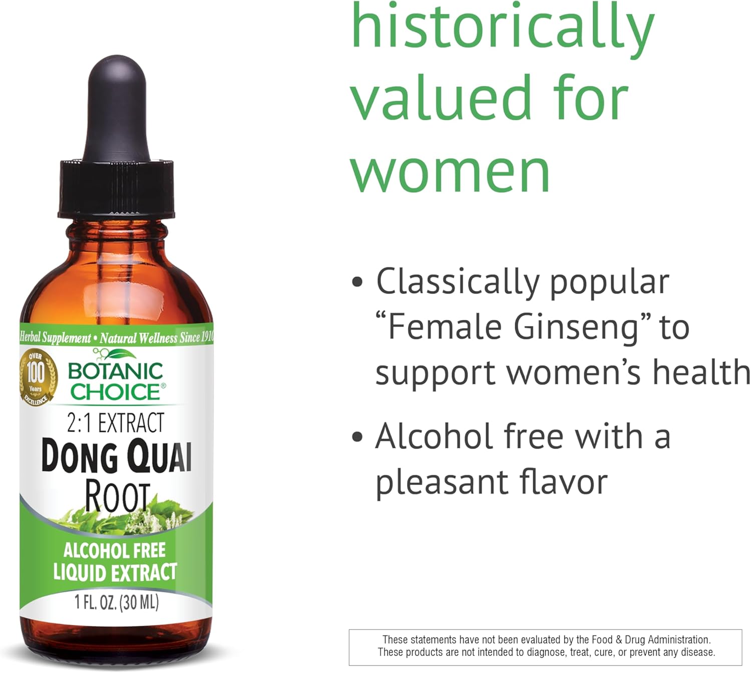 Botanic Choice Dong Quai Liquid Extract – Alcohol Free, Gluten Free, Fast Acting Supplement Drops – Easy to Use Dropper 1 Fluid Ounce