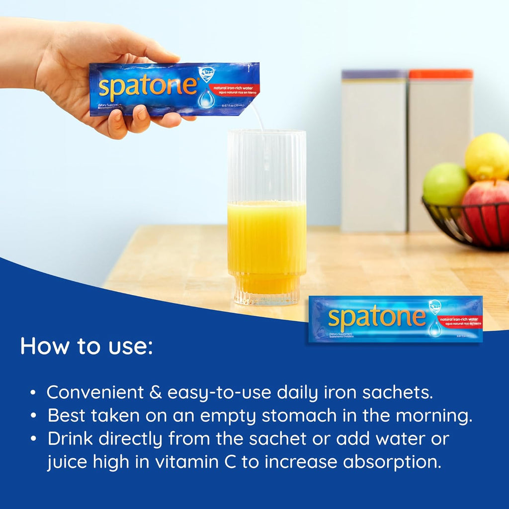 Spatone Natural Liquid Iron Supplement for Women - Men & Kids Ages 4+ - Ideal During Pregnancy - Easily Absorbed & Gentle - Vegan - Vegetarian - Original Flavor - 28-Day - 5mg of Iron Per 20mL Sachet