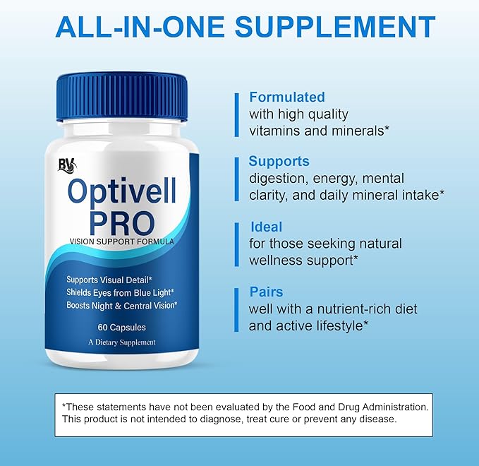 BLUE VIBE Optivell Pro Eye Health Supplement, OptivellPro Max Strength Overall Vision & Sight Wellness Supplement, Optivell Pro Advanced Vision Support and Eye Health Formula (3 Pack - 180 Capsules)