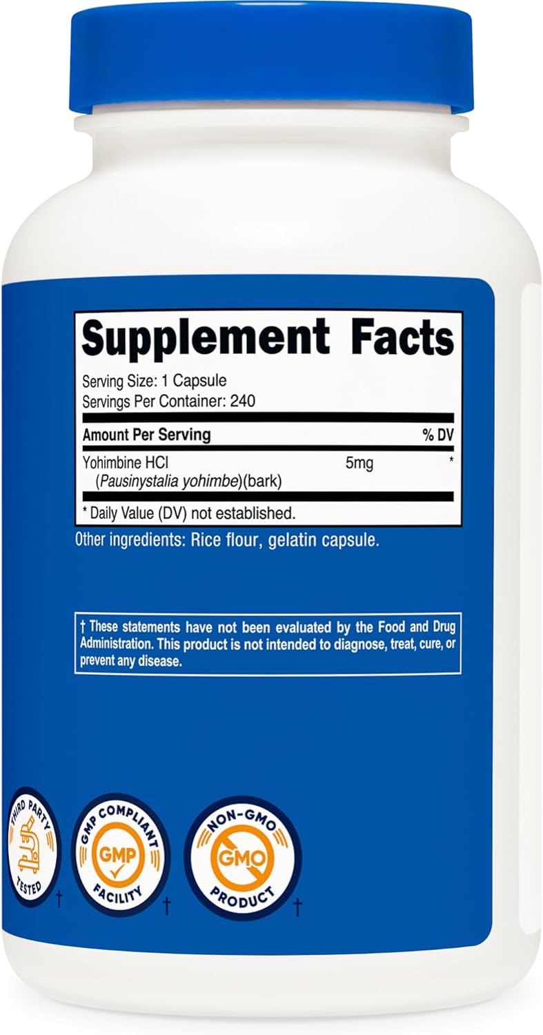 Nutricost Yohimbine HCl 5mg, 240 Capsules Extra Strength - Gluten Free, Non-GMO