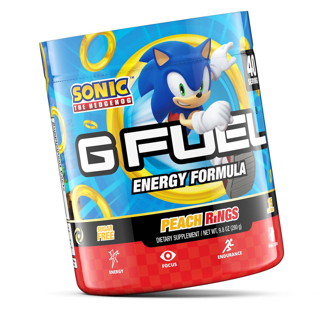 G Fuel Sonic Energy Drink Powder, Pre Workout Caffeine Mix for Gaming, Sugar Free Focus Amino, Vitamin + Antioxidants, 9.8oz (Peach Ring Candy, 40 Servings)