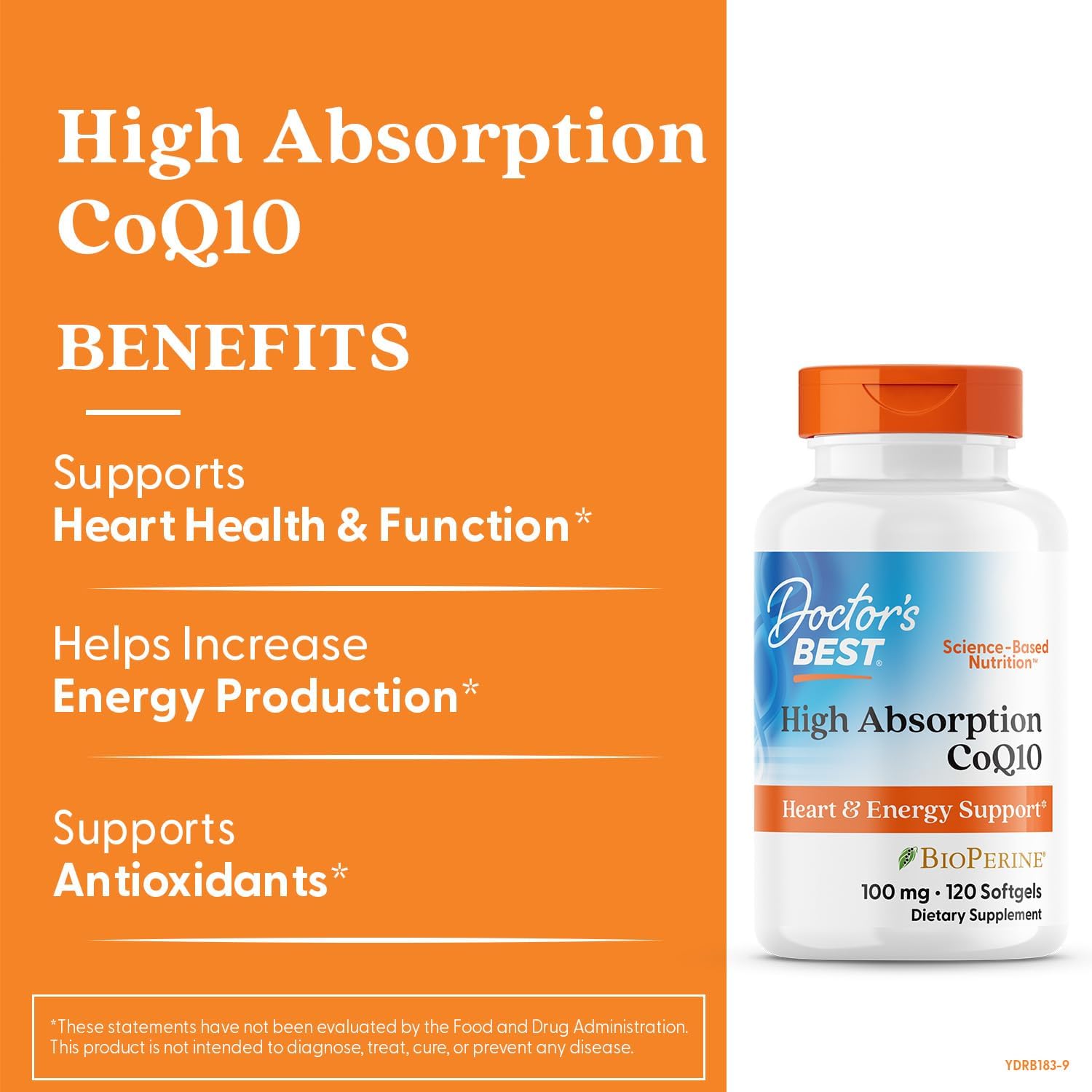 Doctor's Best High Absorption CoQ10 with BioPerine, Gluten Free, Naturally Fermented, Heart Health, Energy Production, 100 mg, 120 Count