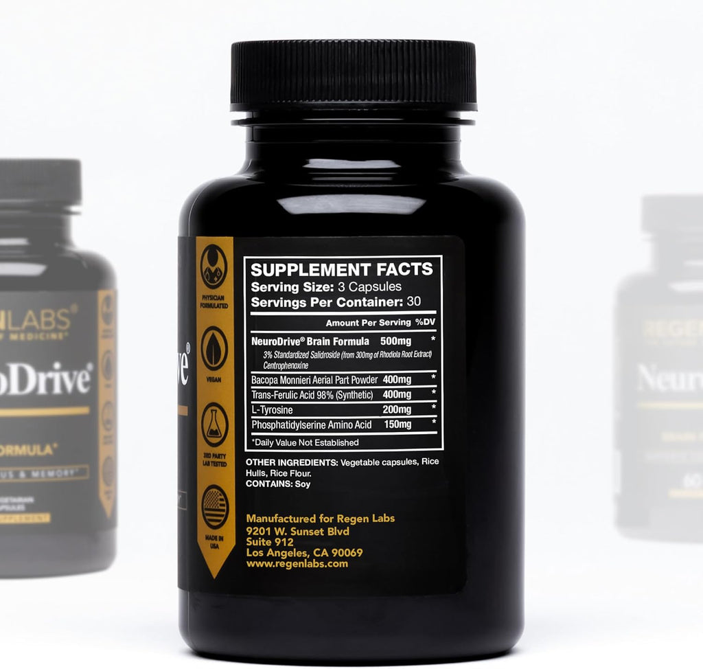 NeuroDrive Memory & Focus Supplement - Boost Brain Focus, Mental Health & Brain Fog | Natural Doctor Approved - Brain Nootropic, Phosphatidylserine, Centrophenoxine, Bacopa - 90 Capsules