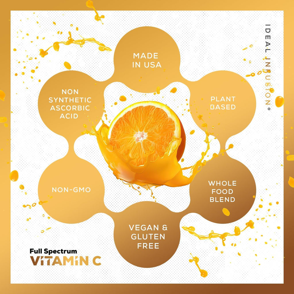 Ideal Infusion Raw Whole Food Vitamin C Complex: Organic Vitamin C from Oranges and Berries with Natural Food Based Bioflavanoids (60 Servings) No Synthetic Ascorbic Acid