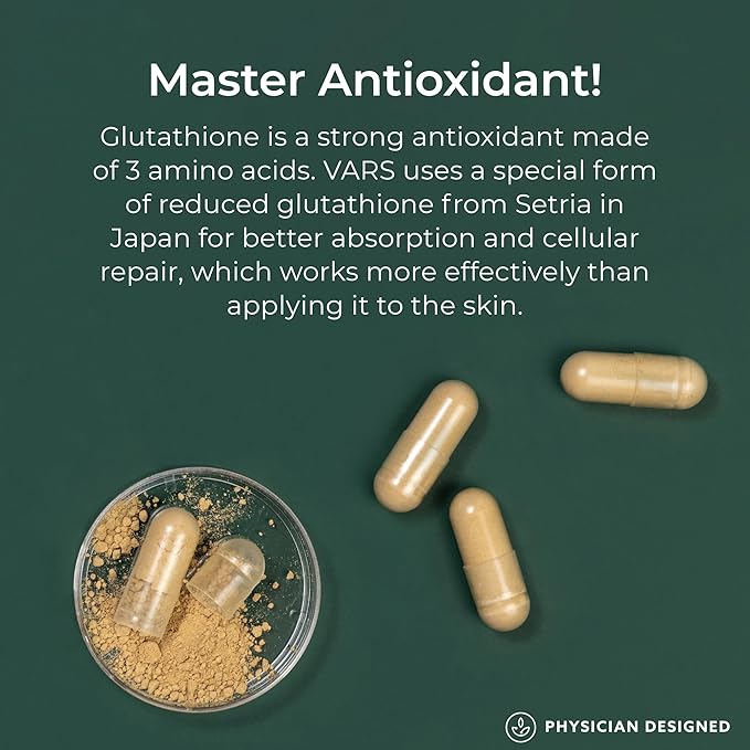 Physician Designed VARS Liposomal Glutathione Capsules - Patented Antioxidant Liquid Dietary Supplement, Anti-Aging, Detoxification, Fortify Immune System, Energy Management Skin Brightening, 60 count