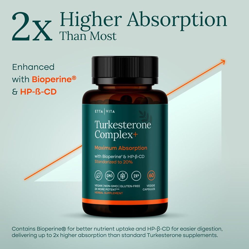 Testosterone Supplement for Men - Extra Strength Turkesterone 500mg (Made in USA, 3rd Party Tested for Purity and Potency) - Natural Test Support for Lean Muscle Growth, Strength, Recovery and Stamina