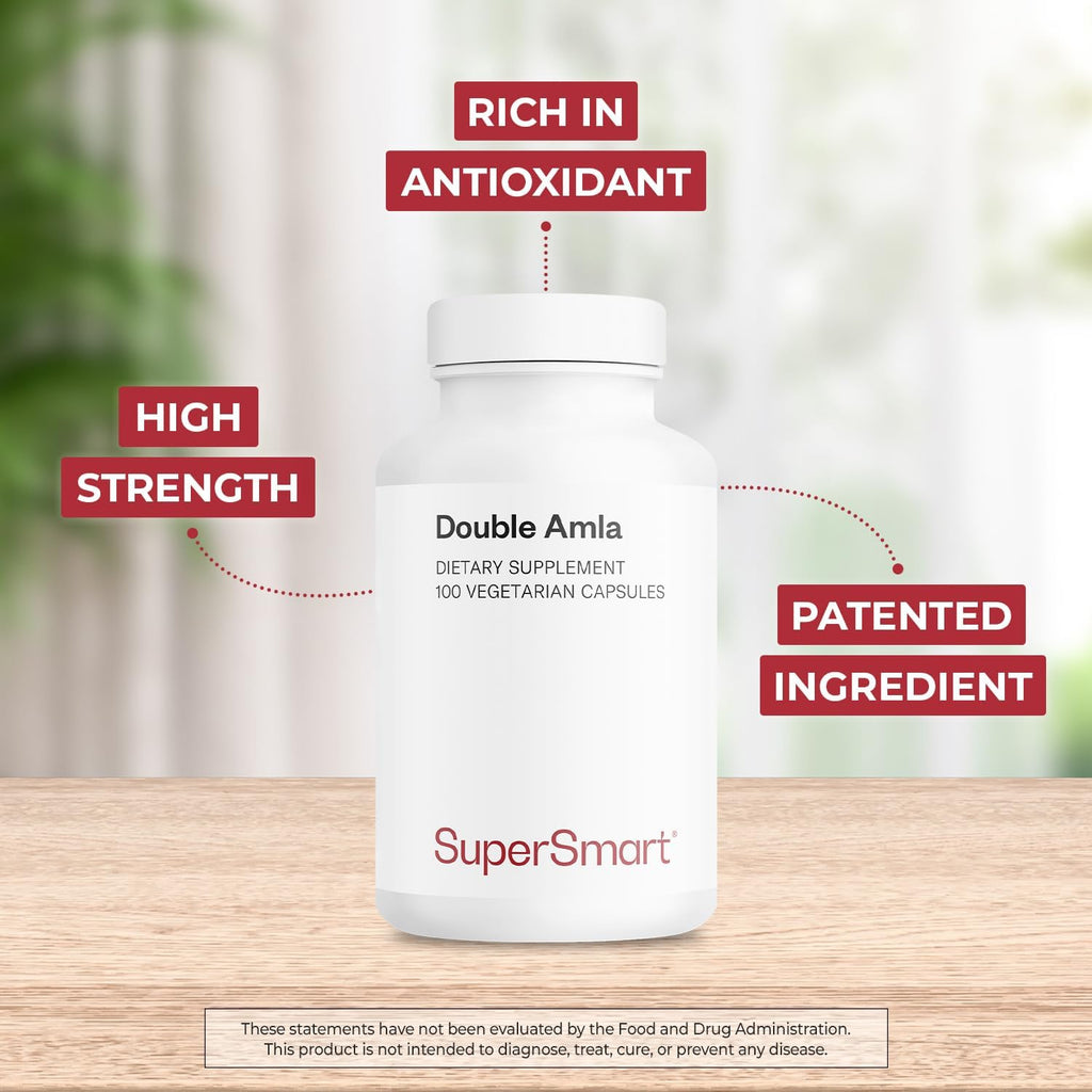 Supersmart - Double AMLA Supplement (Patented & High Strength) - Fresh Indian Gooseberry Extract - Emblica Officinalis | Non-GMO & Gluten Free - 100 Vegetarian Capsules