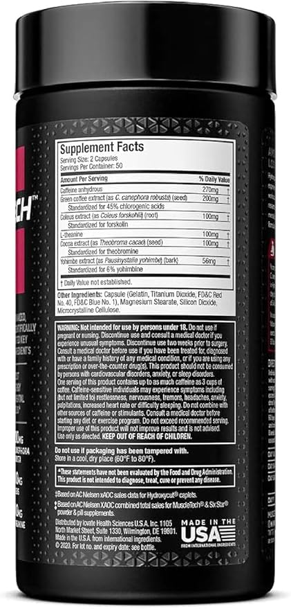 Hydroxycut Hardcore Elite - 100 Rapid-Release Thermo Caps - Energy & Focus - for Men & Women - 50 Servings (Pack of 2)