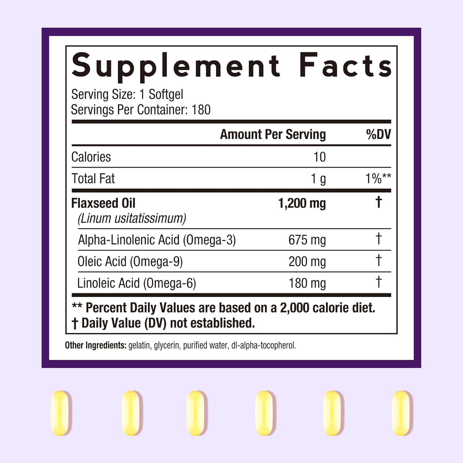 Doctor's Recipes Flaxseed Oil, 1200 mg, Freshly Cold Pressed, High in ALA, Omega 3 6 9, No Gluten, No Soy, for Heart Health, Non GMO, 180 Softgels