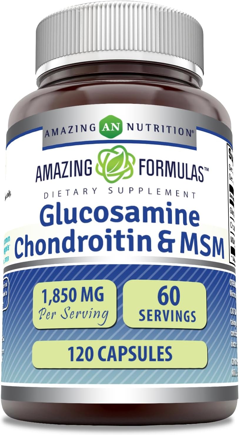 Amazing Formulas Glucosamine Chondroitin MSM 1850 mg Per Serving Capsules Supplement | Non-GMO | Gluten Free | Made in USA (120 Count)