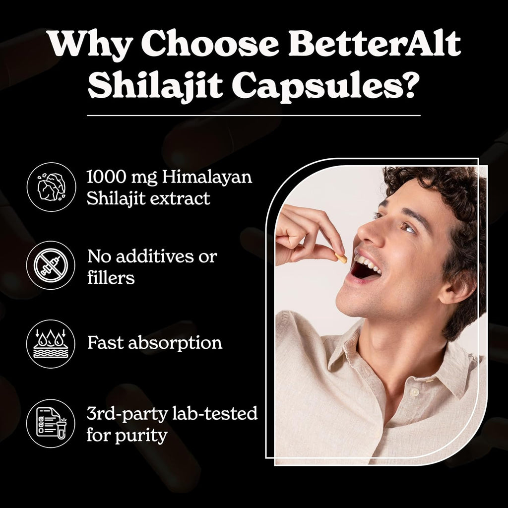 Shilajit Capsules | Himalayan Superfood | Lab-Tested for Purity | Helps Improve Energy & Stamina | 1-Month Dietary Supplement