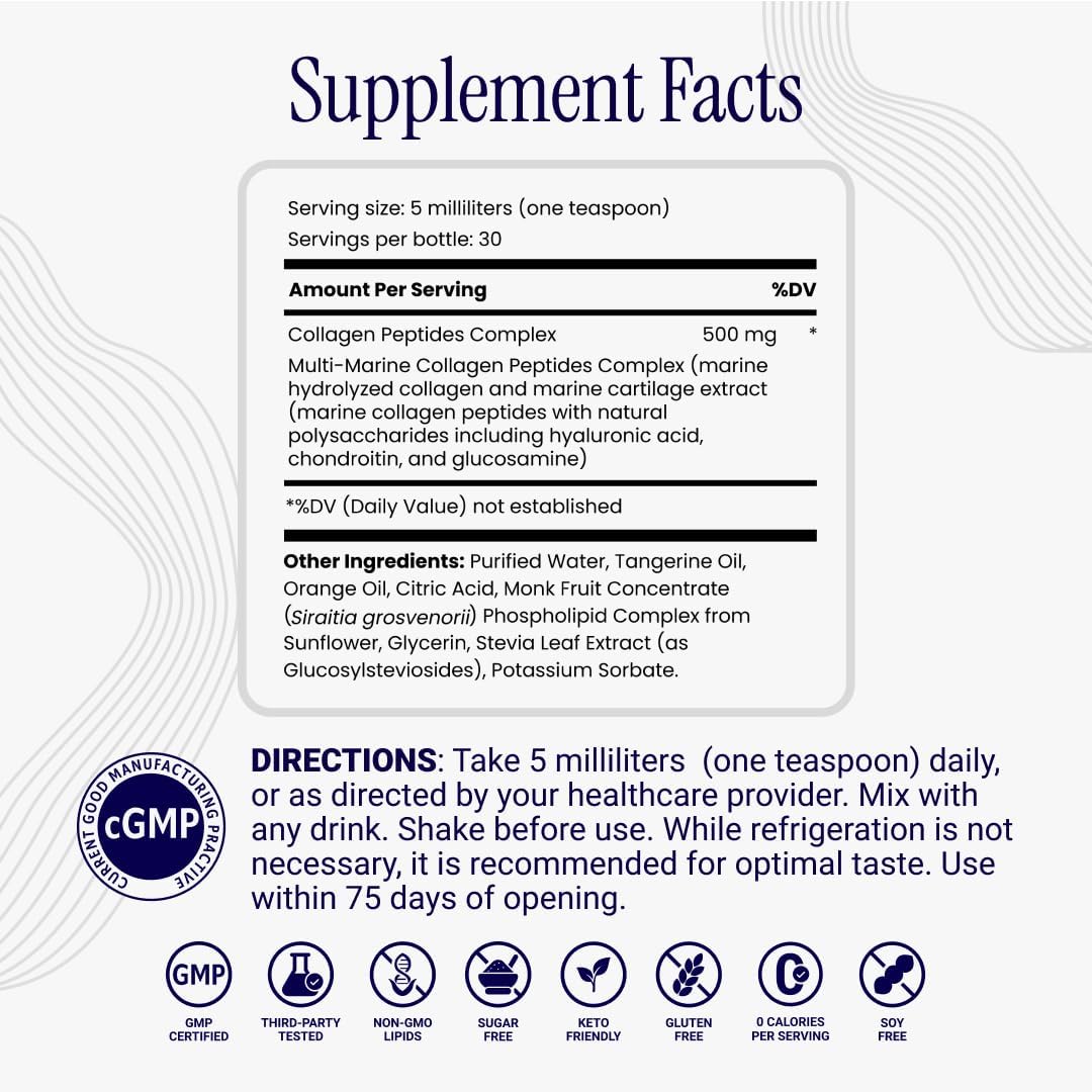 Liposomal Collagen Peptides - High-Absorption Liquid Collagen Supplement - Supports Skin Elasticity, Joint Health, and Overall Vitality for Healthy Aging, 5 fl oz