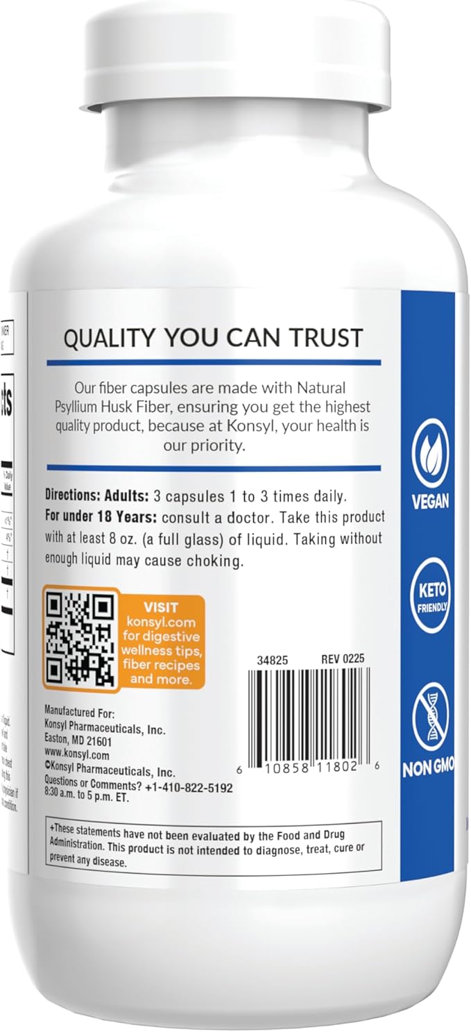 Konsyl Psyllium Fiber Capsules - All-Natural Psyllium Husk Powder - Supports Digestive Health and Weight Management Goals+ 500 Count (Pack of 1)