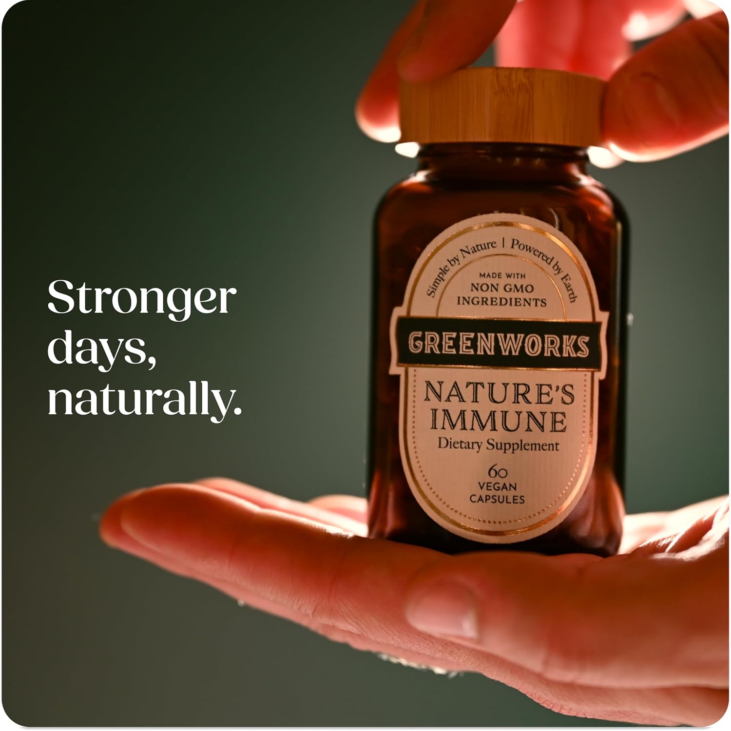 Greenworks Nature's Immune Organic Immune Support Supplement with Elderberry, Echinacea, Ginger, Turmeric, Oregano & Mushrooms - Vegan Capsules for Year-Round Wellness, Non-GMO, Gluten-Free, 60 Count