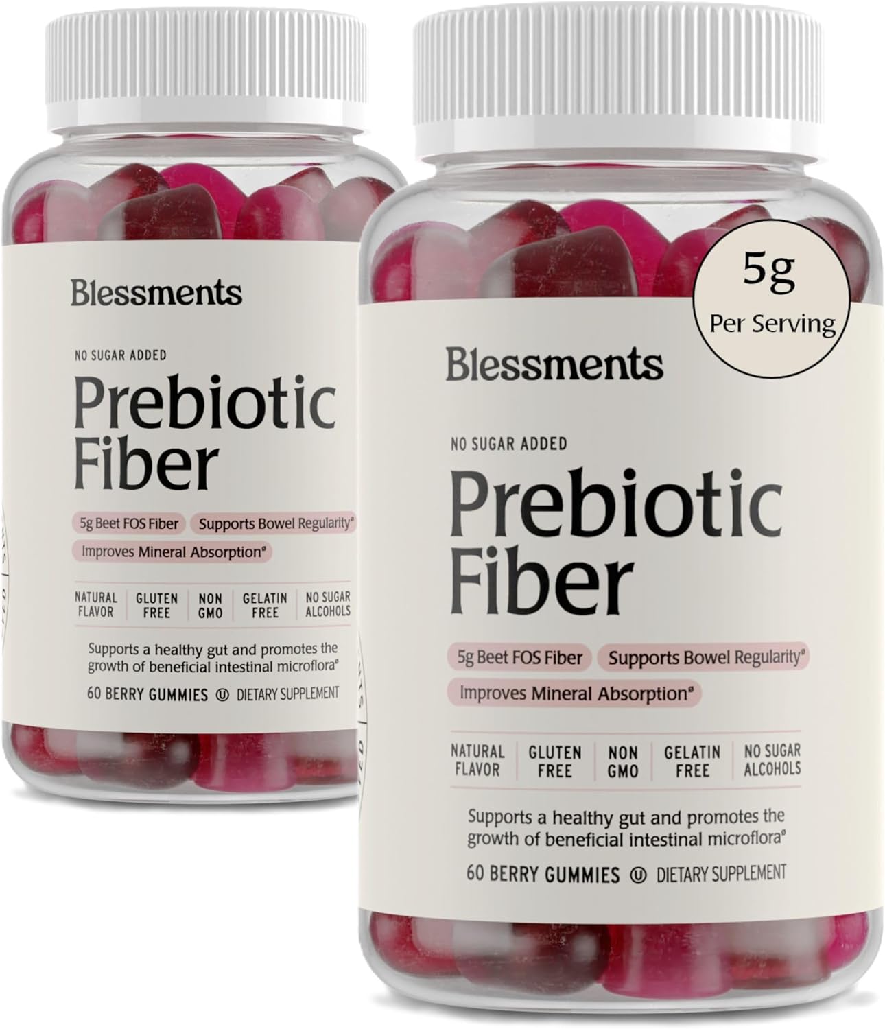 Prebiotic Fiber Gummies for Adults & Kids with No Added Sugar- 5g (60 Count-2 Pack) High Fiber Supplement Gummies - Vegan - Keto Friendly - Digestive Health Supplements