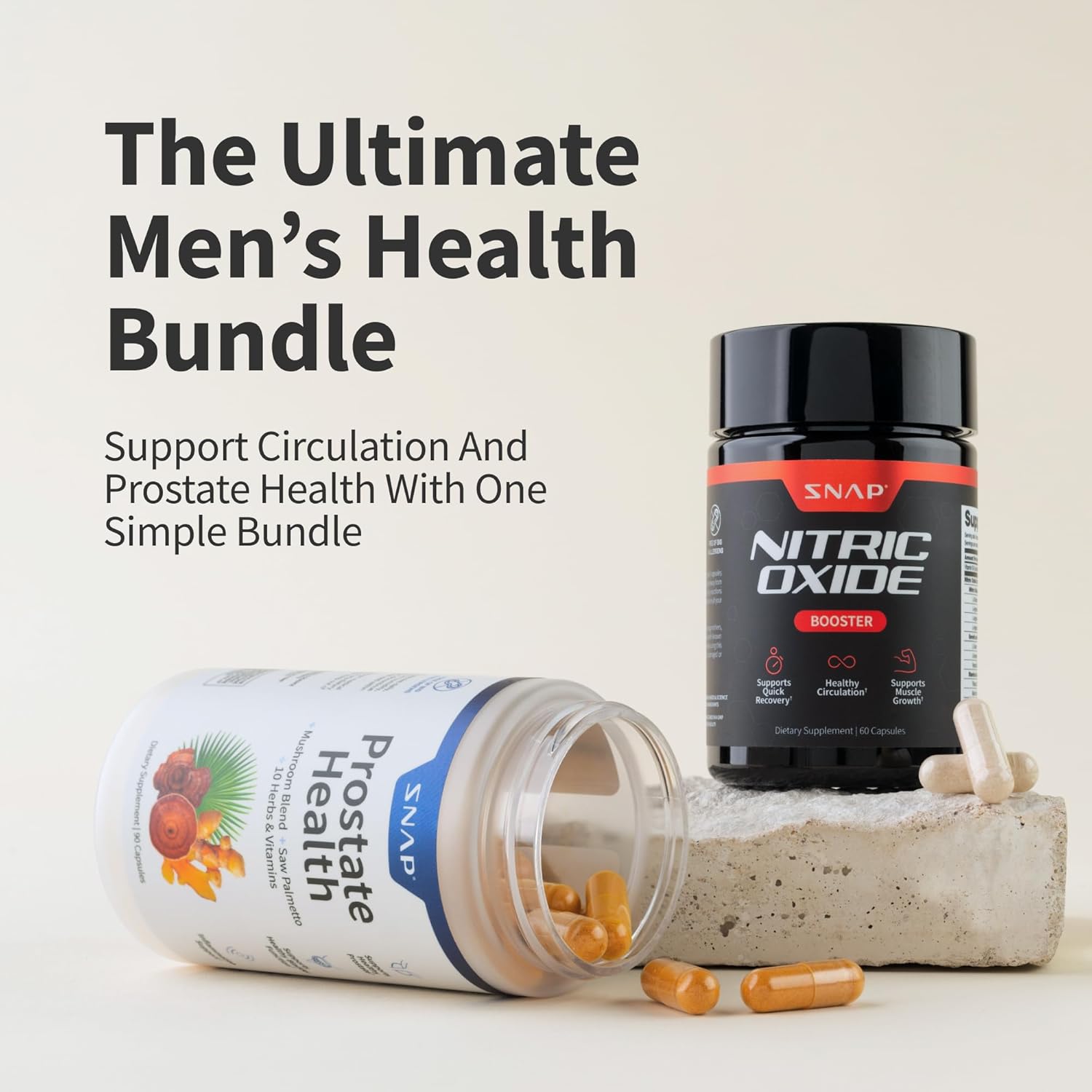 Snap Supplements Prostate Health Support Supplement Bundle with Nitric Oxide Booster – 90 Capsules & 60 Capsules