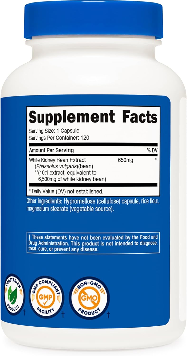 Nutricost White Kidney Beans Capsules 6,500mg Equivalent, 120 Capsules - Vegetarian Caps, Gluten Free and GMO Free