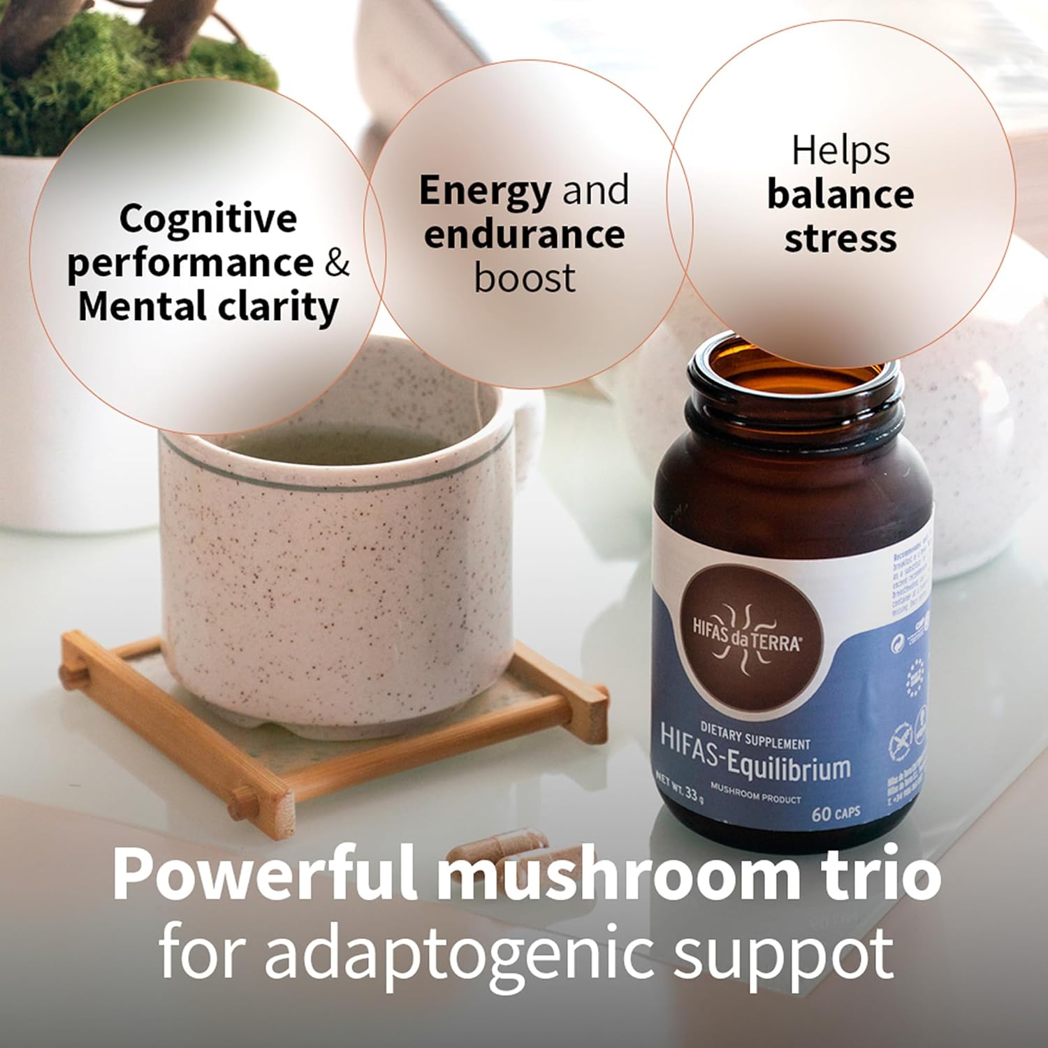 HIFAS DA TERRA HIFAS-Equilibrium - Mushroom Supplement, Lions Mane Mushroom Complex with Cordyceps, Nootropic Adaptogenic for Adults for Mental Clarity, Energy, & Cognitive Performance - 60 Capsules
