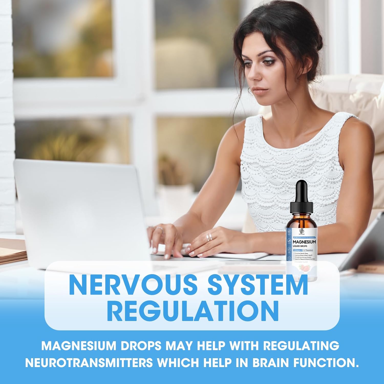 iMATCHME Magnesium Glycinate Liquid Drop with Citrate, Oxide and Taurate, Calm Magnesium with Omega3, L-Theanine, D3, B6, B12 for Calm, Sleep, Leg Cramps, Muscles, Energy, Sugar-Free Strawberry Flavor