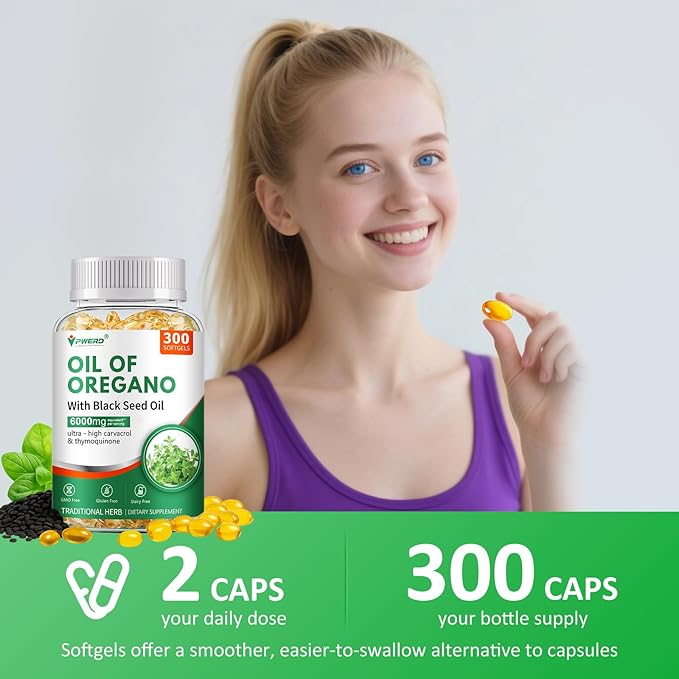 300 Softgels Wild Oregano Oil Capsules Organic Pills of Oregano Softgels Capsules Organic with Black Seed Oil