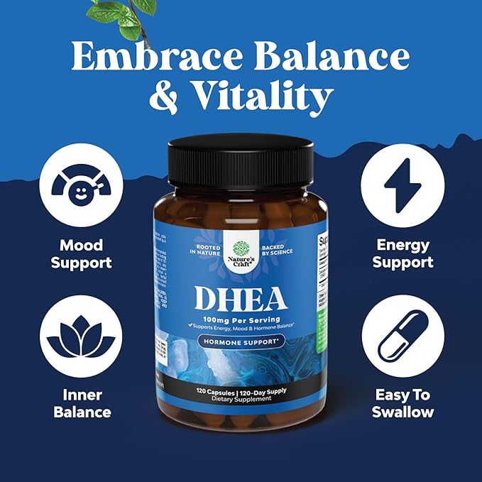 DHEA 100mg for Men and Women - Vegan High Strength DHEA Supplement for Women & Men Enhanced Energy and Hormone Balance & - Womens Hormone Balance Supplement - 120 Count