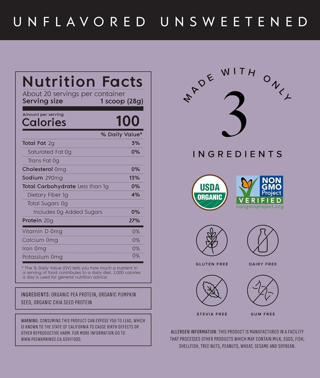 Truvani Vegan Pea Protein Powder | Unflavored | 20g Organic Plant Based Protein | 20 Servings | Keto | Gluten & Dairy Free | Low Carb | No Added Sugar