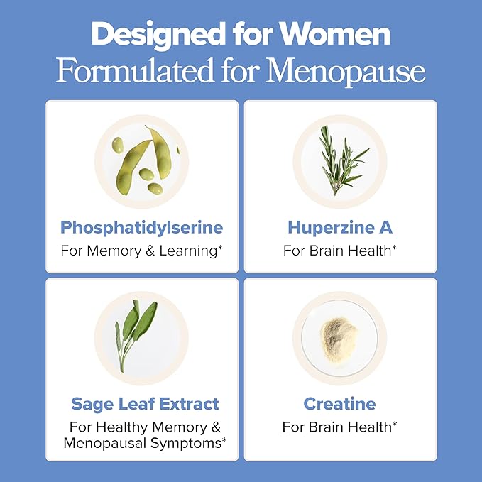 MENO Brain Health + Memory Support Capsules – Daily Support for Cognitive Performance, Concentration & Healthy Brain Aging – with Phosphatidylserine, Creatine, Sage Leaf & Huperzine A – 30 Servings