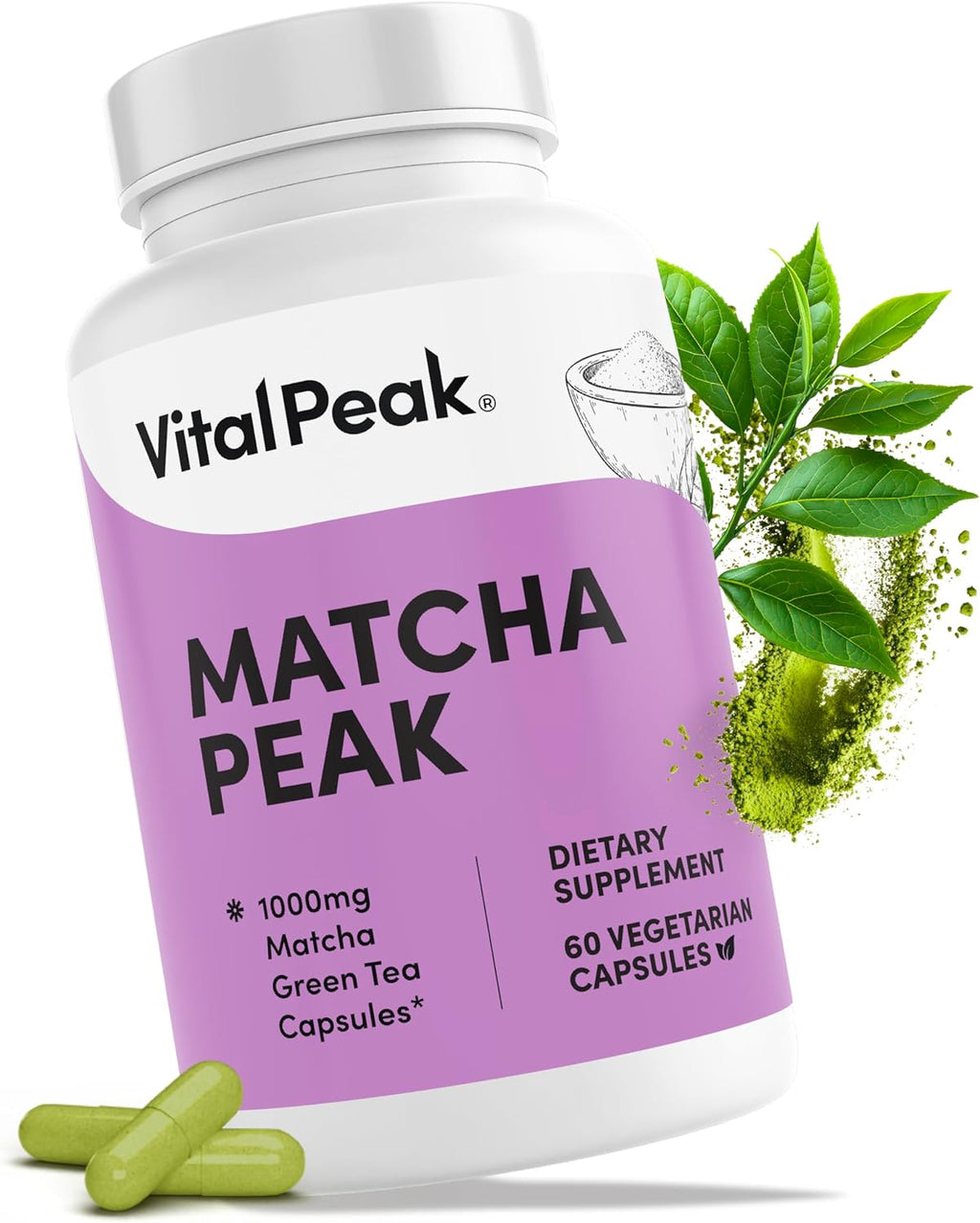 Matcha 1000 mg - EGCG Green Tea Supplement, Powder Pills Support Energy & Mental Clarity* - for Women & Men, Vegan, Gluten Free - 60 Capsules