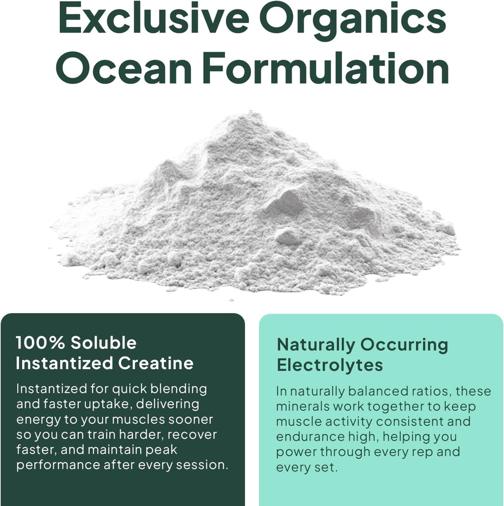 Organics Ocean Krealyte Fusion - Instantized Creatine Monohydrate Powder with Electrolytes - Muscle Strength, Endurance & Hydration Support - Vegan, Sugar-Free, Pink Lemonade Flavor - 30 Servings