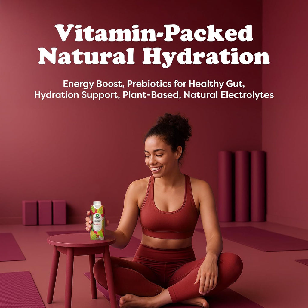 Greater Than Nutrient Hydration Beverage, Electrolyte Drink for Gut Health & Energy with Coconut Water, Vitamins, Gluten Free, Plant Based, Low Sugar, Tropical, 24 Pack