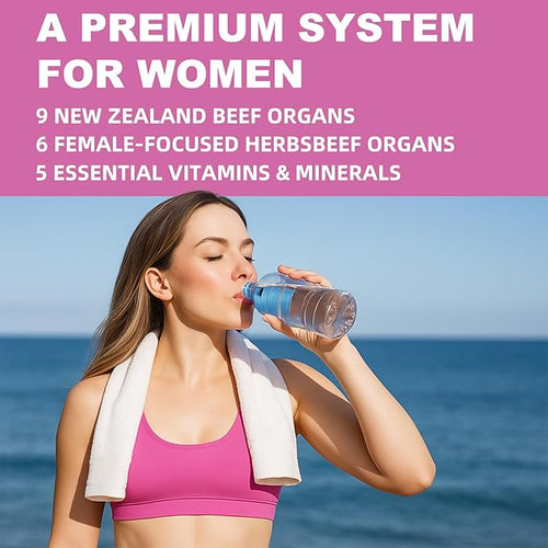Beef Organ Supplement for Women | 9-Organ Formula with Herbal Support, Liver, Uterus, Ovary, Heart & Kidney for Feminine Balance & Energy | New Zealand Grass-Fed | 60 Capsules