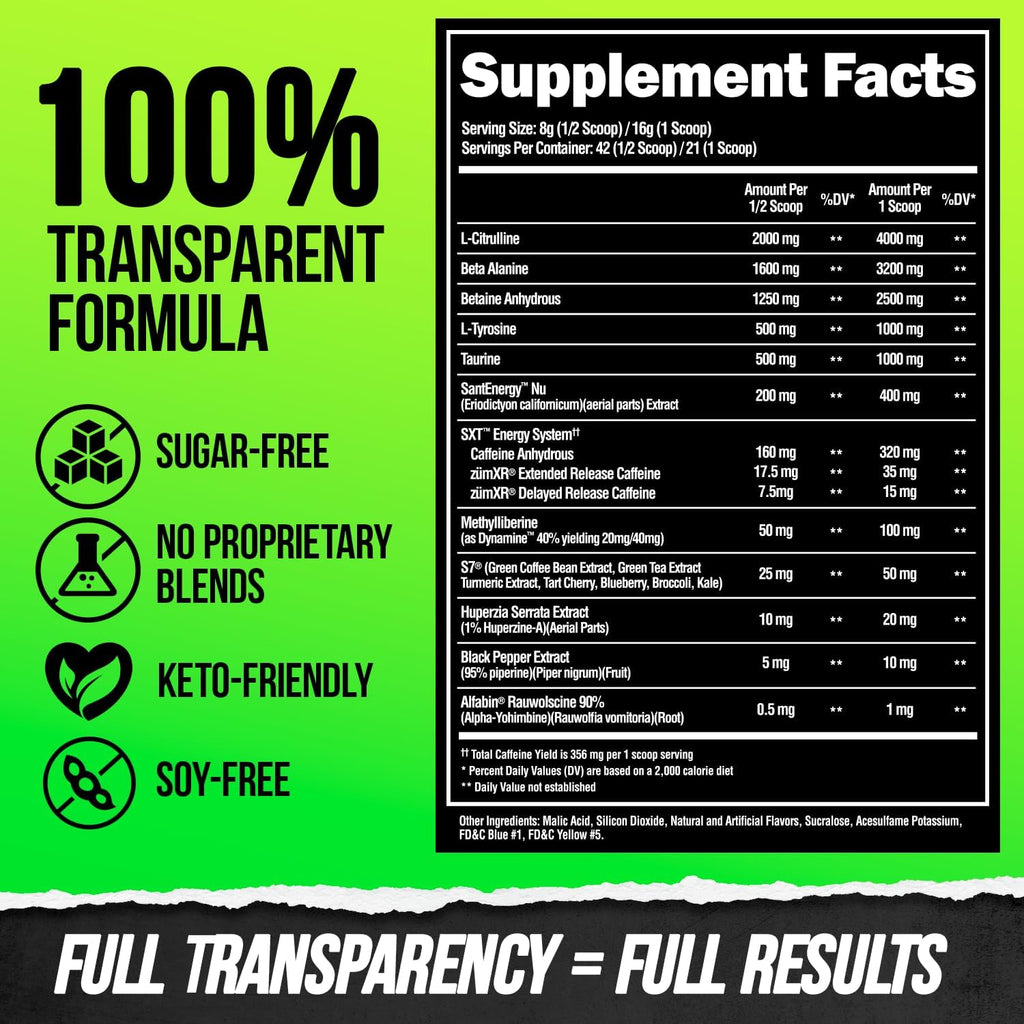 ALPHA LION Superhuman Extreme High Stim Pre Workout Powder, Beta Alanine, L-Taurine & 356mg Tri-Source Caffeine for Sustained Energy, Nitric Oxide & Citrulline for Pump (21 Servings, Sour Gummy Bear)