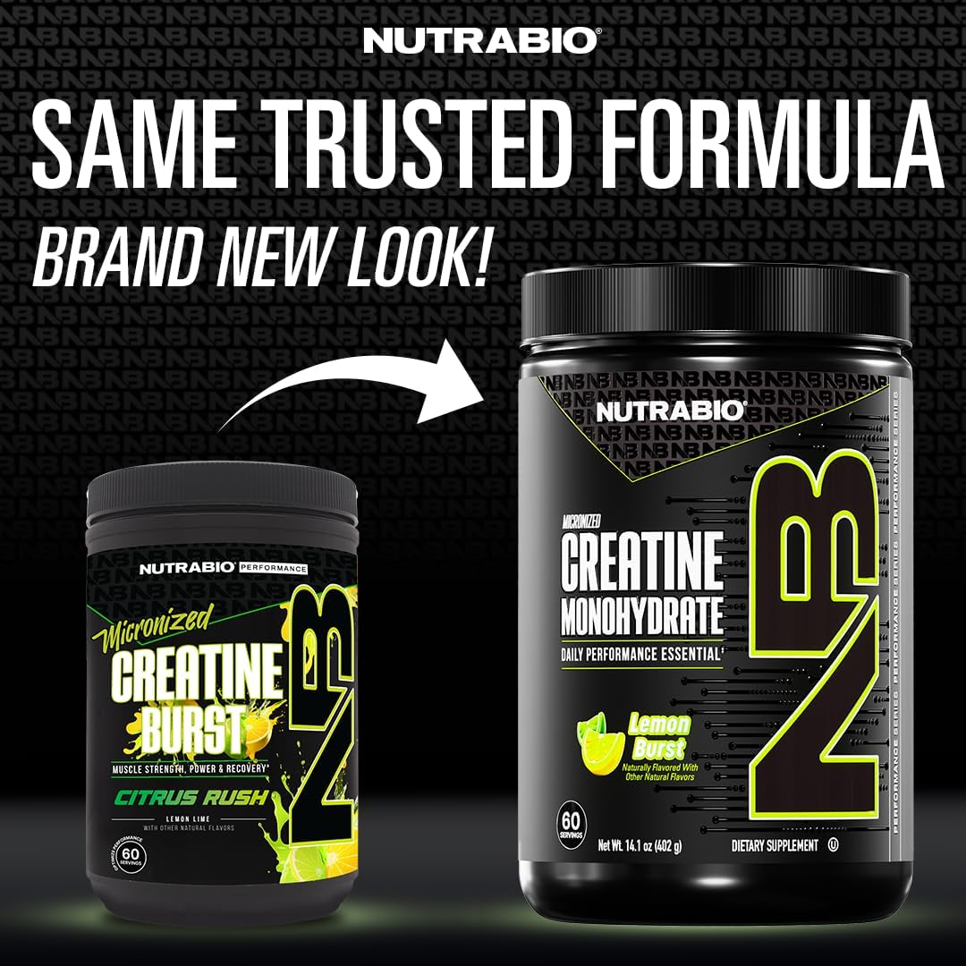 NutraBio Pure Micronized Creatine Monohydrate Powder Supplement, Lemon Burst, (300 g) - Supports Bulk Muscle Energy, Recovery, and Strength - HPLC Tested Creatine Powder Supplement for Men and Women