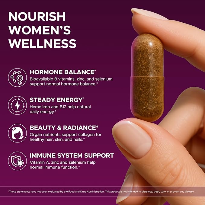 Beef Organ Supplement for Women, Primal & Ancestral Organ Meat Supplements with Uterus & Liver for Hormone Balance & Energy - 60 Day Supply
