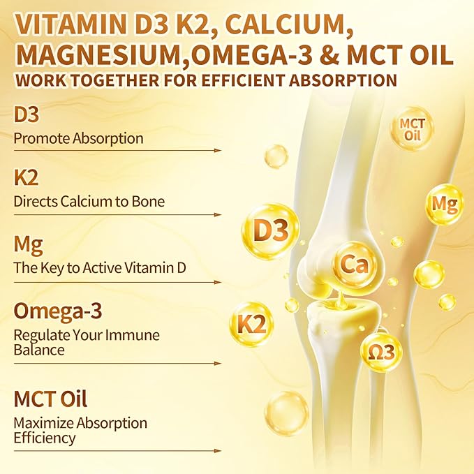 VivoNu Vitamin D3 K2 Drops, D3 20000 IU & K2 as MK-7 400mcg, Orange Flavor Vitamin D Liquid Drops Supplement with Magnesium, Calcium, Zinc & Omega 3 for Immune*, Mood*, Bone* Health