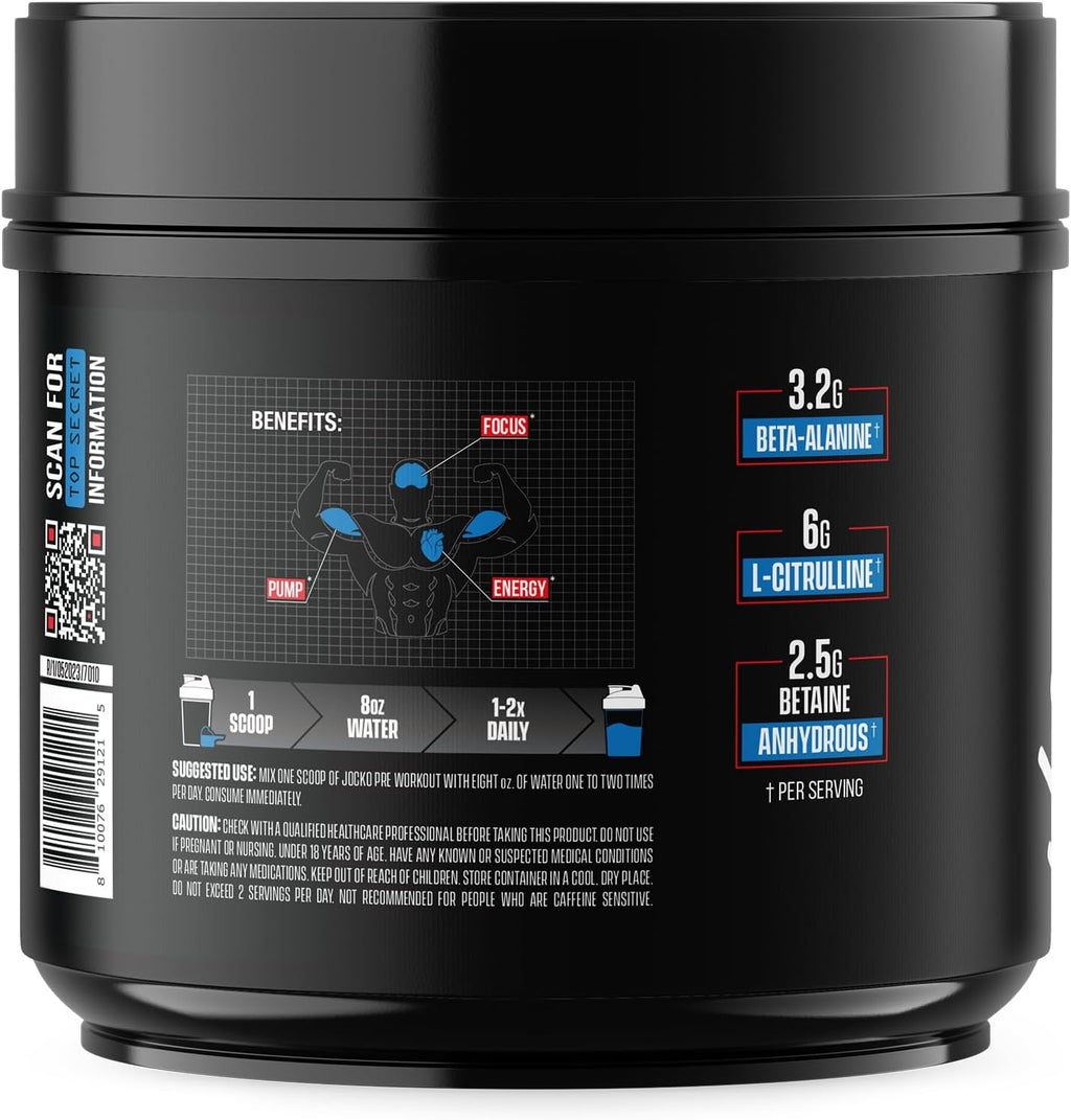 Jocko Fuel Pre Workout for Men & Women - High Stim Low Sugar Blend with Beta Alanine + L-Citrulline, Support Muscle Pump, Energy, & Recovery, 200mg of Caffeine Nitro Pop, 30 Servings 1.31lbs (594 G)