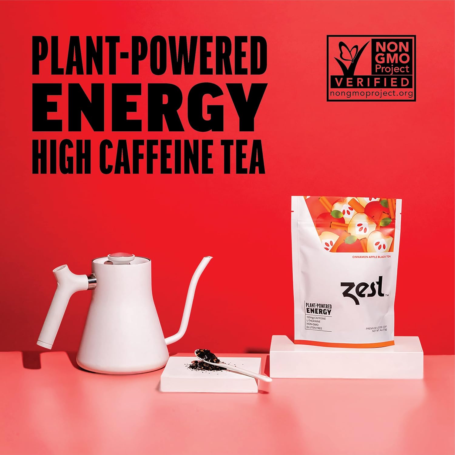 Zest 150mg High Caffeine Energy Loose Leaf Blend - Cinnamon Apple Black Tea - 4 Oz - All Natural Strong Flavored Healthy Coffee Alternative Highly Caffeinated Substitute - Perfect for Keto Diet